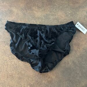 Men’s black velour, bikini briefs. size medium